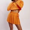 WNT Halle Pleated Wrap Mini Skirt - Tangerine