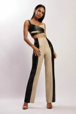 WNT All Bottoms Marley Wide Leg Contrast Pu Pant - Black Two Tone 14 WNT All Bottoms Marley Wide Leg Contrast Pu Pant - Black Two Tone