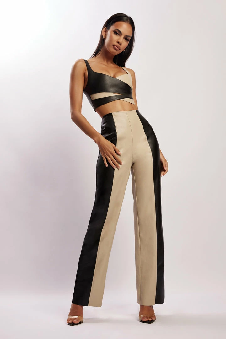 WNT All Bottoms Marley Wide Leg Contrast Pu Pant - Black Two Tone 7 WNT All Bottoms Marley Wide Leg Contrast Pu Pant - Black Two Tone