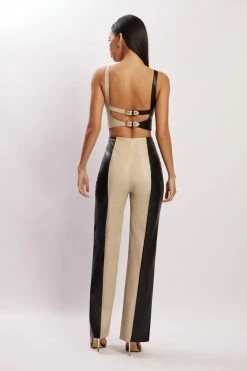 WNT All Bottoms Marley Wide Leg Contrast Pu Pant - Black Two Tone