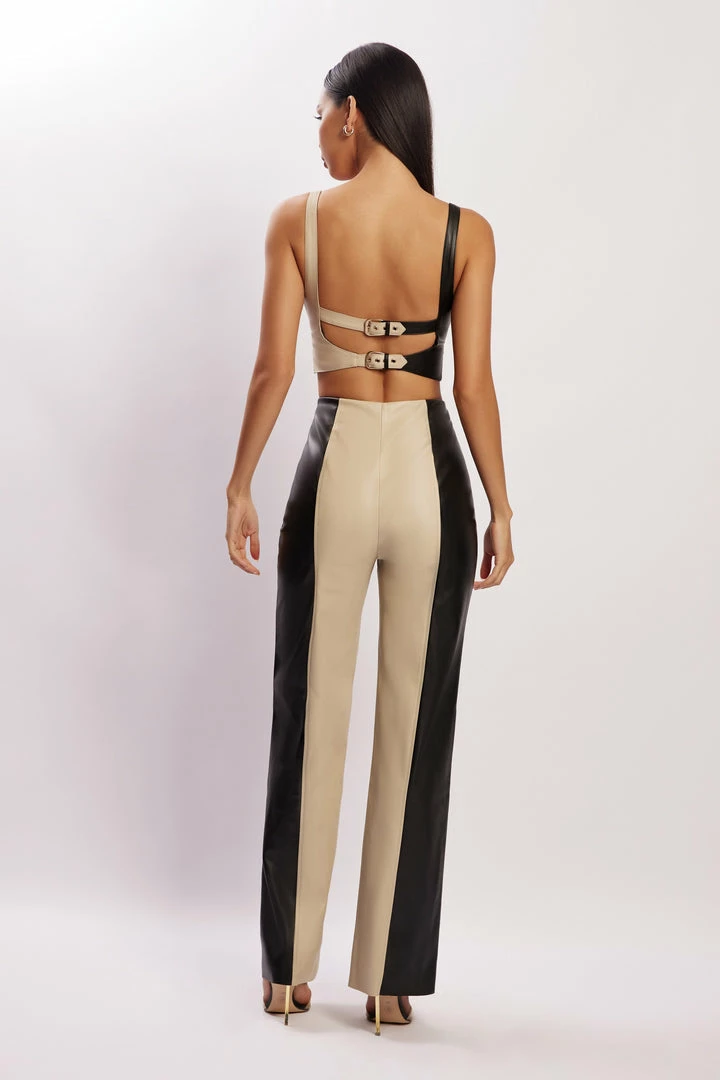 WNT All Bottoms Marley Wide Leg Contrast Pu Pant - Black Two Tone 2 WNT All Bottoms Marley Wide Leg Contrast Pu Pant - Black Two Tone