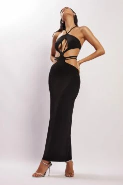 BSD DRESSES Eden Halter Strappy Cutout Maxi Dress - Black