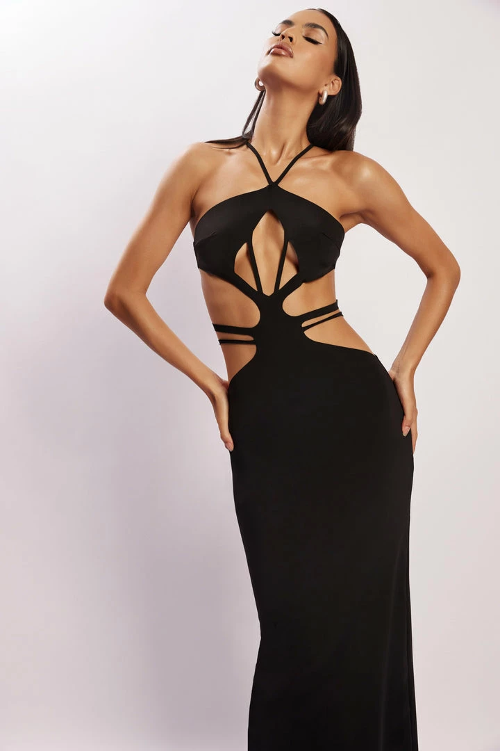 BSD DRESSES Eden Halter Strappy Cutout Maxi Dress - Black 10 BSD DRESSES Eden Halter Strappy Cutout Maxi Dress - Black