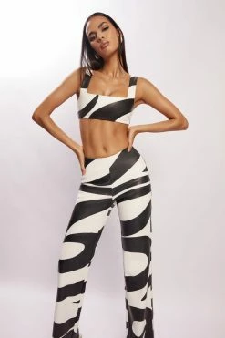 WNT Two Piece Sets Mahla Faux Leather Square Neck Crop - Swirl Print