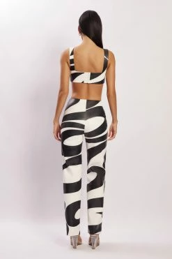 WNT Two Piece Sets Mahla Faux Leather Square Neck Crop - Swirl Print