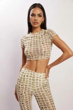 ROM Nora Mesh Crop T-Shirt - Alien Print