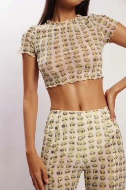 ROM Nora Mesh Crop T-Shirt - Alien Print