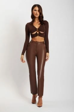ROM Skylar Long Sleeve O-Ring Crop Top - Chocolate Two Piece Sets