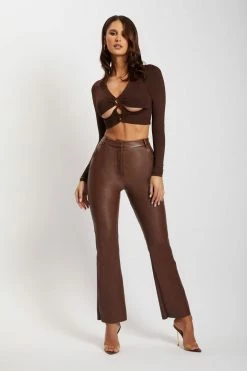 ROM Skylar Long Sleeve O-Ring Crop Top - Chocolate Two Piece Sets