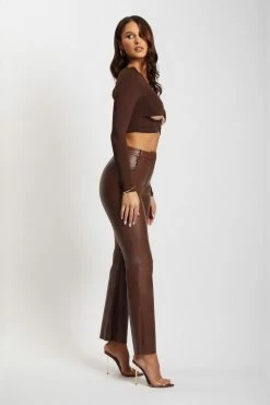 ROM Skylar Long Sleeve O-Ring Crop Top - Chocolate Two Piece Sets