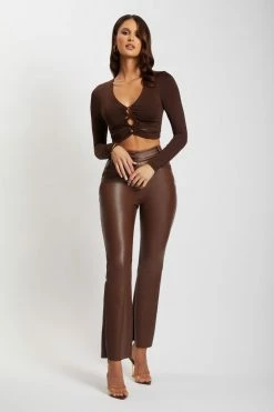 ROM Skylar Long Sleeve O-Ring Crop Top - Chocolate Two Piece Sets