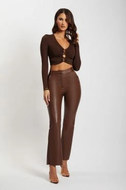 ROM Skylar Long Sleeve O-Ring Crop Top - Chocolate Two Piece Sets