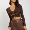 ROM Skylar Long Sleeve O-Ring Crop Top - Chocolate Two Piece Sets