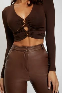 ROM Skylar Long Sleeve O-Ring Crop Top - Chocolate Two Piece Sets