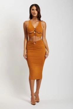 ROM Samara Tortoise Shell Ring Midi Skirt - Burnt Orange
