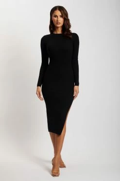 SOP Kimberly Long Sleeve Knitted Midi Dress - Black