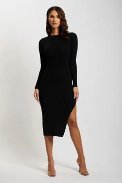 SOP Kimberly Long Sleeve Knitted Midi Dress - Black