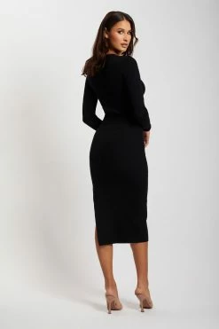SOP Kimberly Long Sleeve Knitted Midi Dress - Black