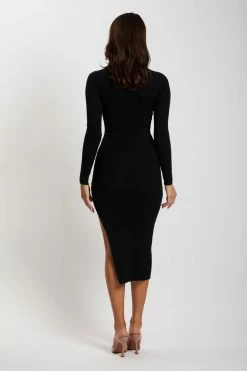 SOP Kimberly Long Sleeve Knitted Midi Dress - Black