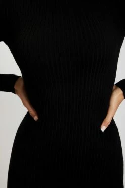 SOP Kimberly Long Sleeve Knitted Midi Dress - Black