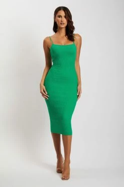 SOP DRESSES Shellie Ribbed Knitted Cami Midi Dress - Green