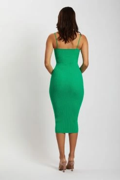 SOP DRESSES Shellie Ribbed Knitted Cami Midi Dress - Green