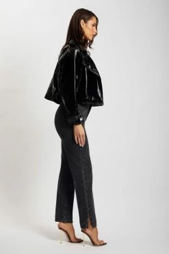 WNT Isobel Patent Biker Jacket - Black Coats & Jackets