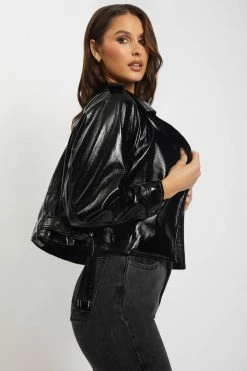 WNT Isobel Patent Biker Jacket - Black Coats & Jackets