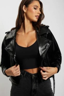 WNT Isobel Patent Biker Jacket - Black Coats & Jackets