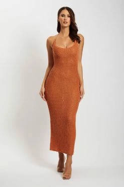 SKY Debra Cowl Neck Crochet Midi Dress - Mango DRESSES
