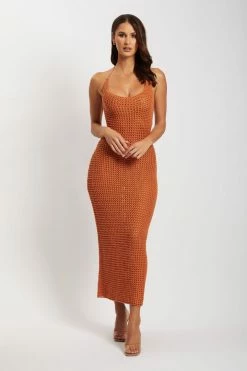 SKY Debra Cowl Neck Crochet Midi Dress - Mango DRESSES
