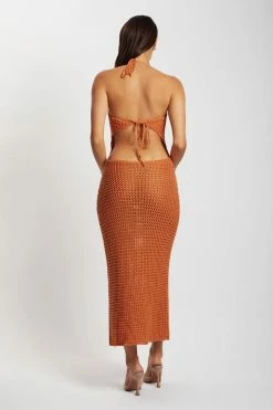 SKY Debra Cowl Neck Crochet Midi Dress - Mango DRESSES