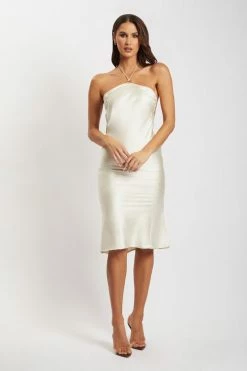 WNT Ivana Satin Halter Midi Dress- Cream 16 WNT Ivana Satin Halter Midi Dress- Cream