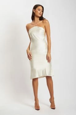 WNT Ivana Satin Halter Midi Dress- Cream