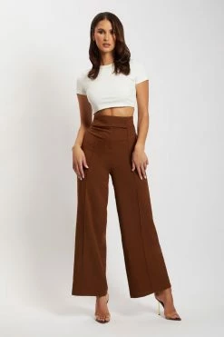QNG Natasha Wide Leg Pants With Waistband - Chocolate 14 QNG Natasha Wide Leg Pants With Waistband - Chocolate
