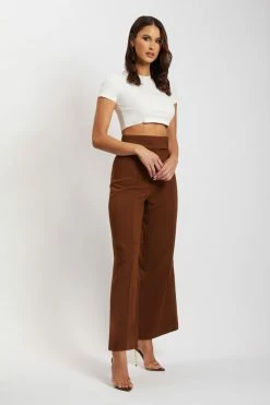 QNG Natasha Wide Leg Pants With Waistband - Chocolate 16 QNG Natasha Wide Leg Pants With Waistband - Chocolate