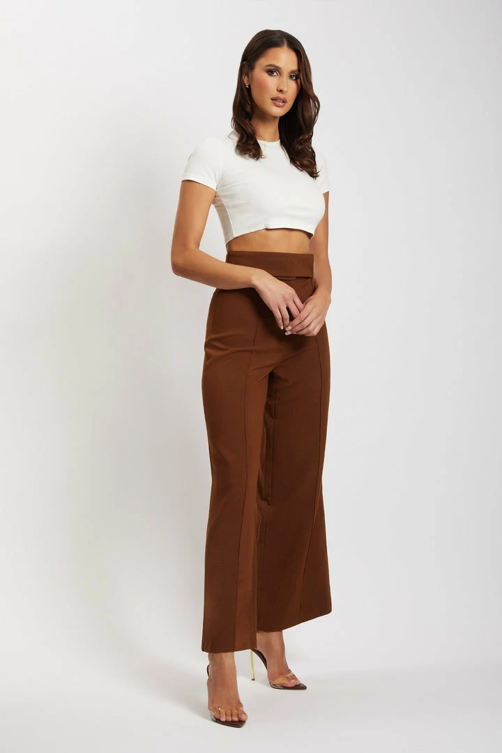 QNG Natasha Wide Leg Pants With Waistband - Chocolate 6 QNG Natasha Wide Leg Pants With Waistband - Chocolate