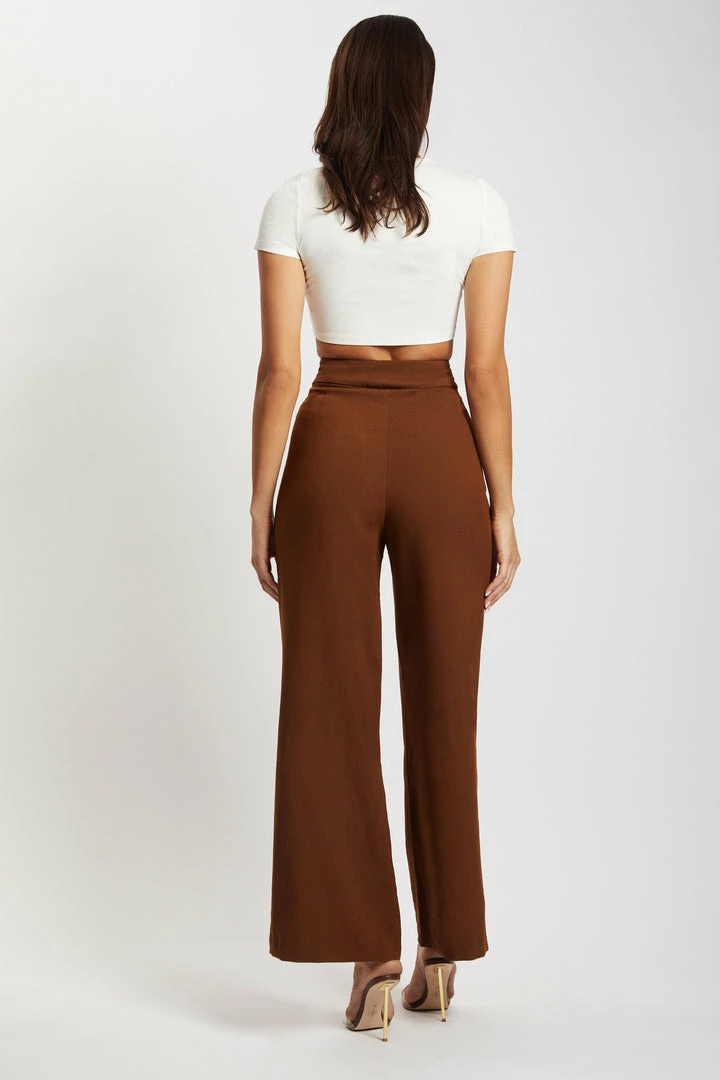 QNG Natasha Wide Leg Pants With Waistband - Chocolate 3 QNG Natasha Wide Leg Pants With Waistband - Chocolate