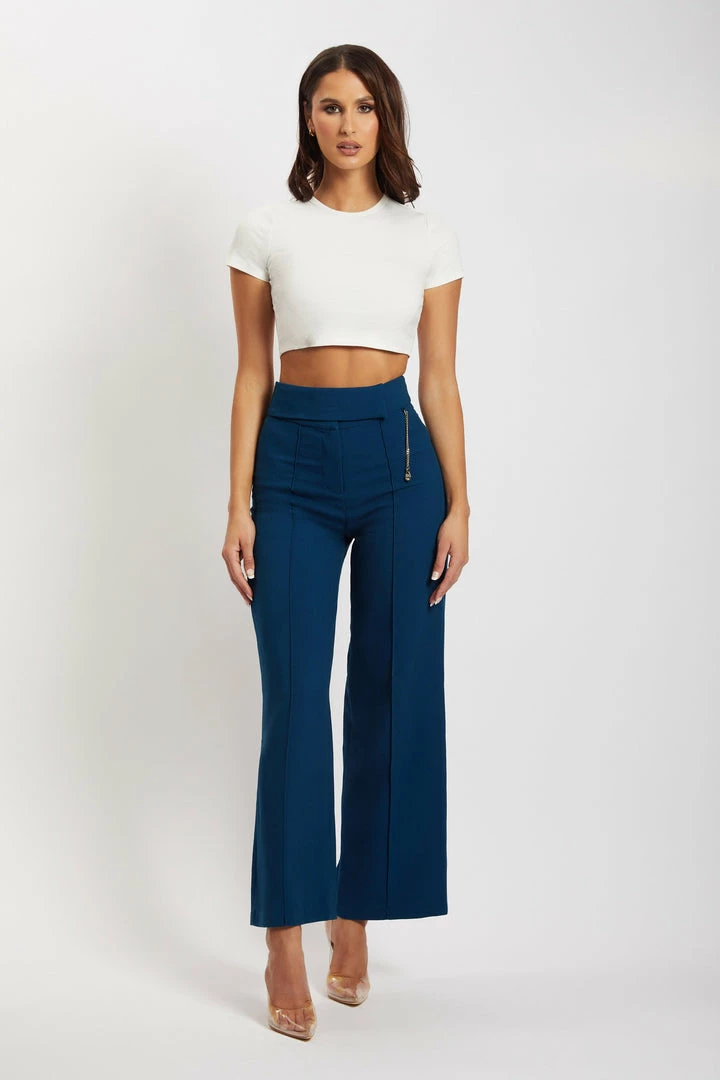 QNG All Bottoms Natasha Wide Leg Pants With Waistband - Navy 3 QNG All Bottoms Natasha Wide Leg Pants With Waistband - Navy