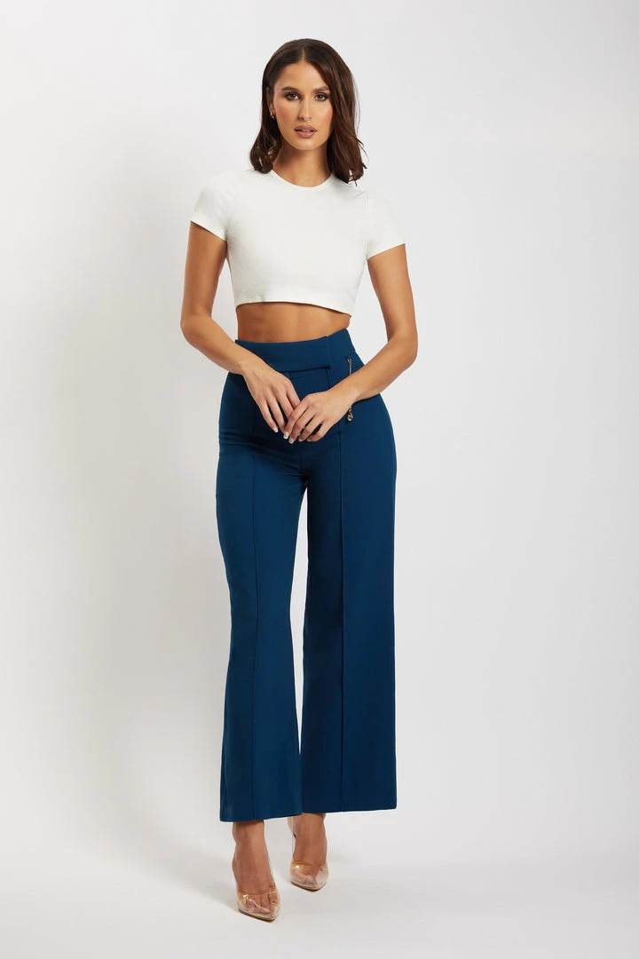 QNG All Bottoms Natasha Wide Leg Pants With Waistband - Navy 6 QNG All Bottoms Natasha Wide Leg Pants With Waistband - Navy