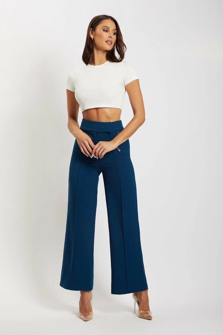QNG All Bottoms Natasha Wide Leg Pants With Waistband - Navy 7 QNG All Bottoms Natasha Wide Leg Pants With Waistband - Navy