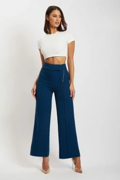 QNG All Bottoms Natasha Wide Leg Pants With Waistband - Navy