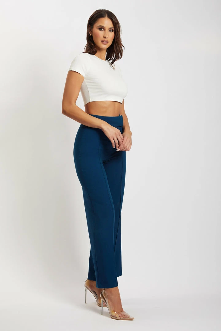 QNG All Bottoms Natasha Wide Leg Pants With Waistband - Navy 4 QNG All Bottoms Natasha Wide Leg Pants With Waistband - Navy
