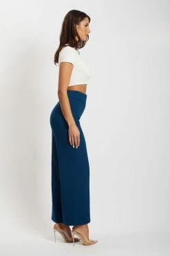 QNG All Bottoms Natasha Wide Leg Pants With Waistband - Navy 15 QNG All Bottoms Natasha Wide Leg Pants With Waistband - Navy