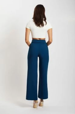 QNG All Bottoms Natasha Wide Leg Pants With Waistband - Navy