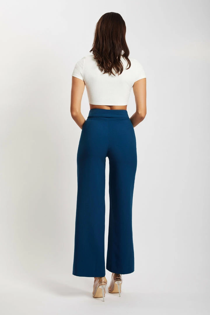 QNG All Bottoms Natasha Wide Leg Pants With Waistband - Navy 2 QNG All Bottoms Natasha Wide Leg Pants With Waistband - Navy