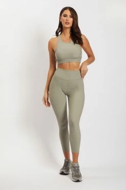 HNG Kenia Ribbed Halter Sports Bra - Sage