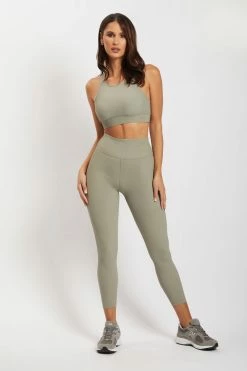 HNG Kenia Ribbed Halter Sports Bra - Sage