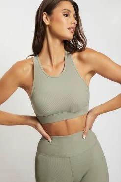 HNG Kenia Ribbed Halter Sports Bra - Sage