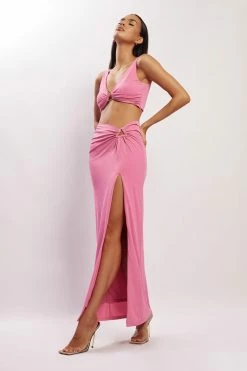 AMC Jacqui Side Split Midi Skirt - Pink Two Piece Sets